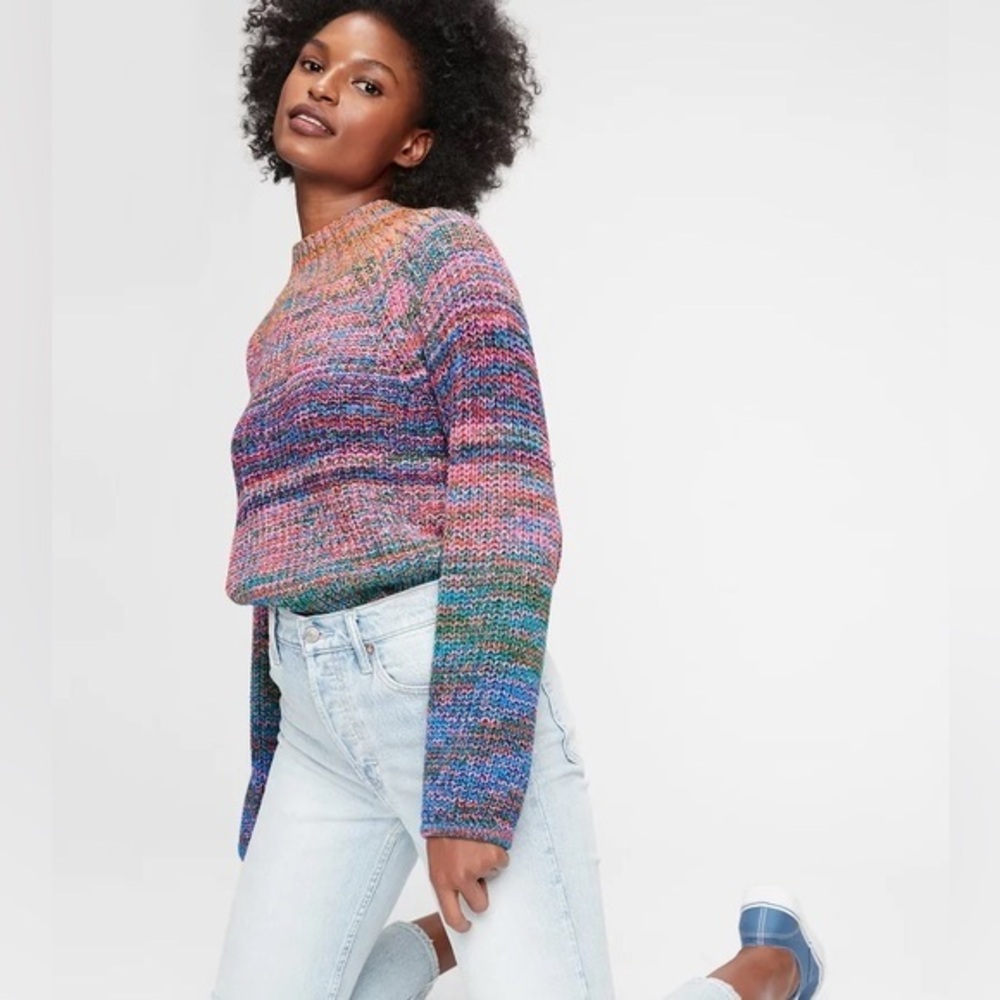 GAP Multicolor Marled Chunky Knit Crew Neck Sweater Size Medium